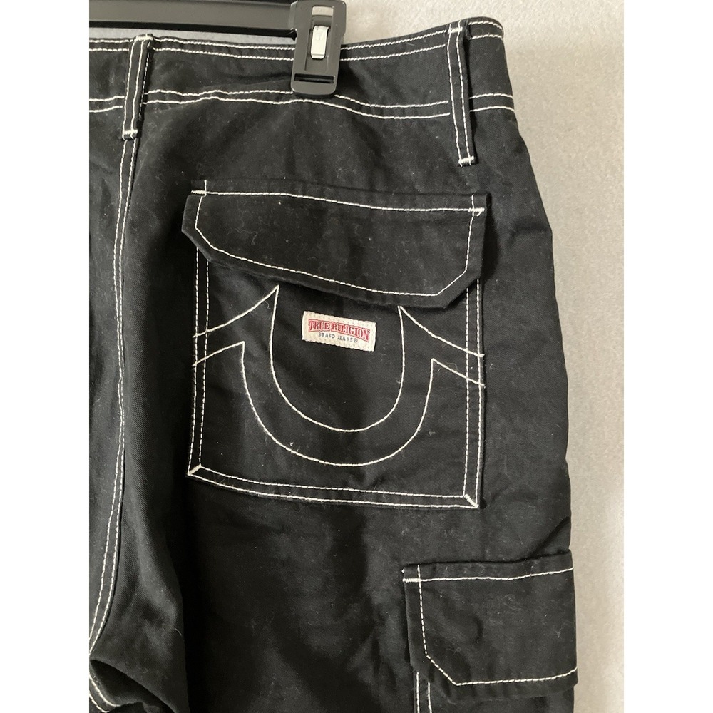 True Religion Brand Jeans Cargo Pants Jet Black Men Size 32 Baggy Y2K Streetwear - Picture 5 of 9